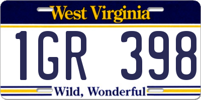 WV license plate 1GR398