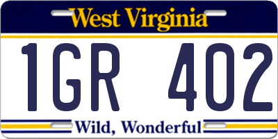WV license plate 1GR402