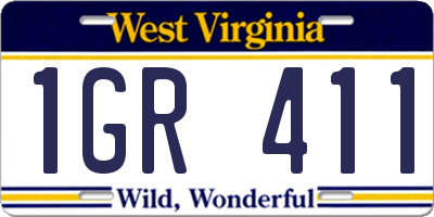WV license plate 1GR411