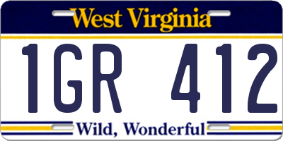 WV license plate 1GR412