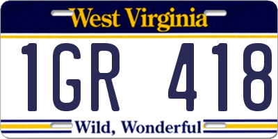 WV license plate 1GR418