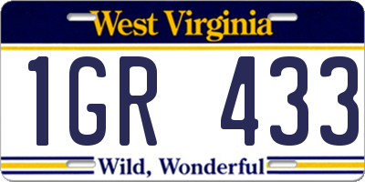 WV license plate 1GR433
