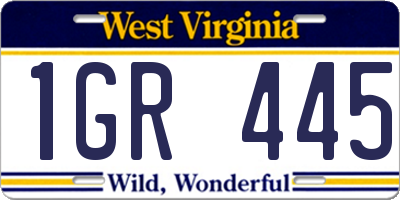 WV license plate 1GR445