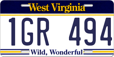 WV license plate 1GR494