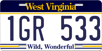 WV license plate 1GR533