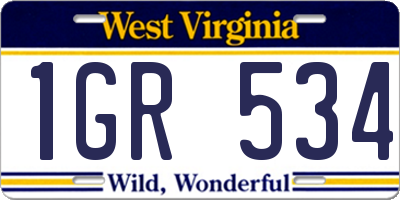WV license plate 1GR534