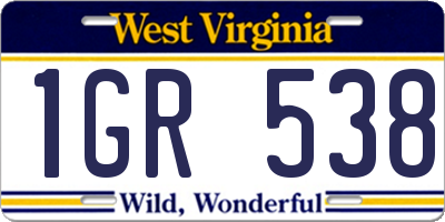 WV license plate 1GR538