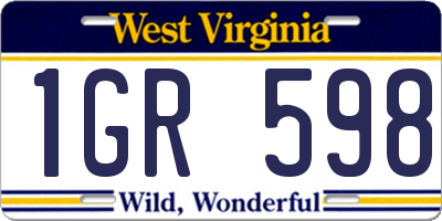 WV license plate 1GR598