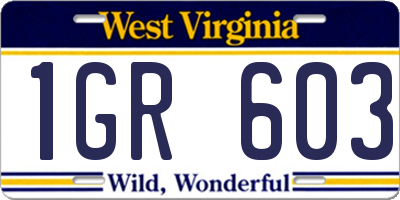 WV license plate 1GR603