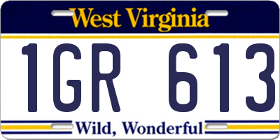 WV license plate 1GR613