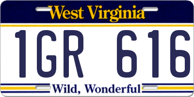 WV license plate 1GR616