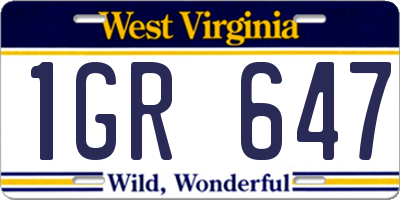 WV license plate 1GR647