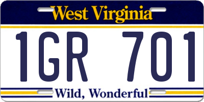 WV license plate 1GR701