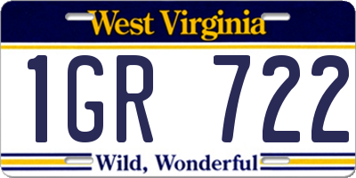 WV license plate 1GR722