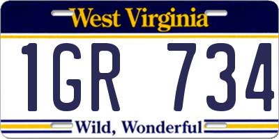 WV license plate 1GR734