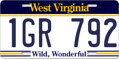 WV license plate 1GR792