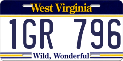 WV license plate 1GR796
