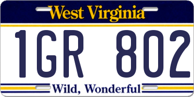 WV license plate 1GR802
