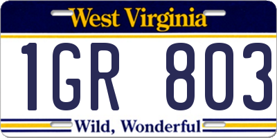 WV license plate 1GR803