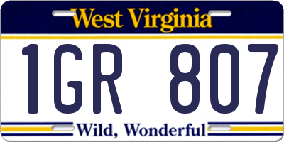 WV license plate 1GR807