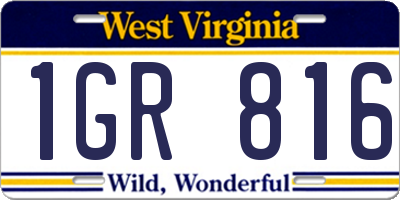 WV license plate 1GR816