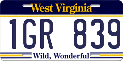 WV license plate 1GR839