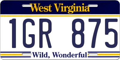 WV license plate 1GR875