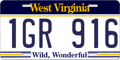 WV license plate 1GR916