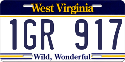WV license plate 1GR917