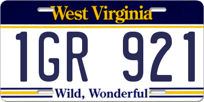 WV license plate 1GR921