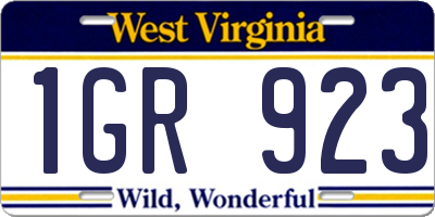 WV license plate 1GR923