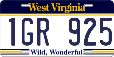 WV license plate 1GR925