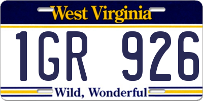 WV license plate 1GR926