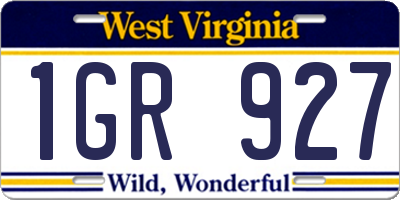 WV license plate 1GR927