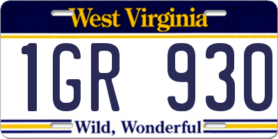 WV license plate 1GR930
