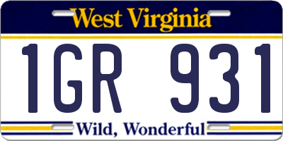 WV license plate 1GR931