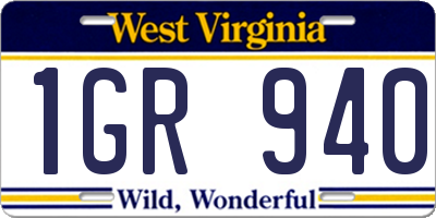 WV license plate 1GR940
