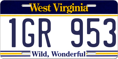 WV license plate 1GR953