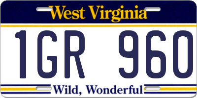 WV license plate 1GR960