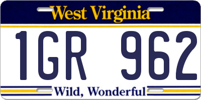 WV license plate 1GR962