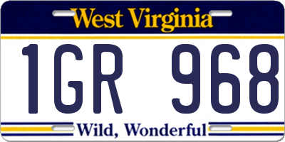 WV license plate 1GR968