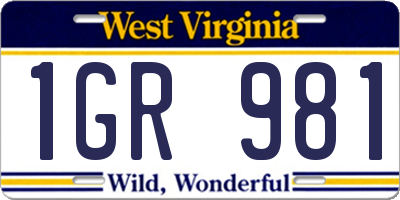 WV license plate 1GR981