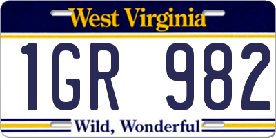 WV license plate 1GR982