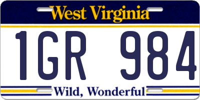 WV license plate 1GR984