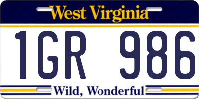 WV license plate 1GR986