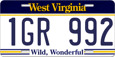 WV license plate 1GR992