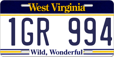 WV license plate 1GR994