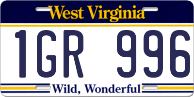 WV license plate 1GR996