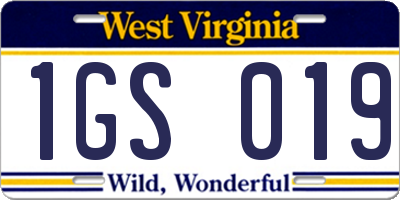 WV license plate 1GS019