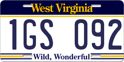 WV license plate 1GS092